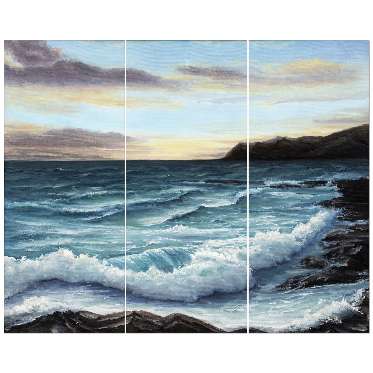 Designart - Ocean Waves at Seashore - Sea & Shore Painting Print on Wrapped Canvas set